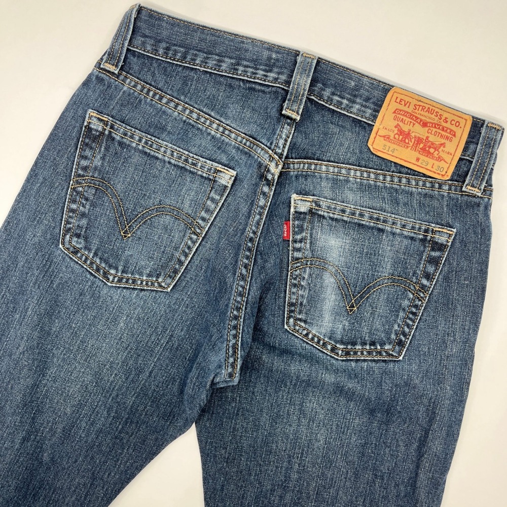 Levi's 514 Slim Straight Jeans Mens W29 L30 Medium Wash Blue Denim Red Tab